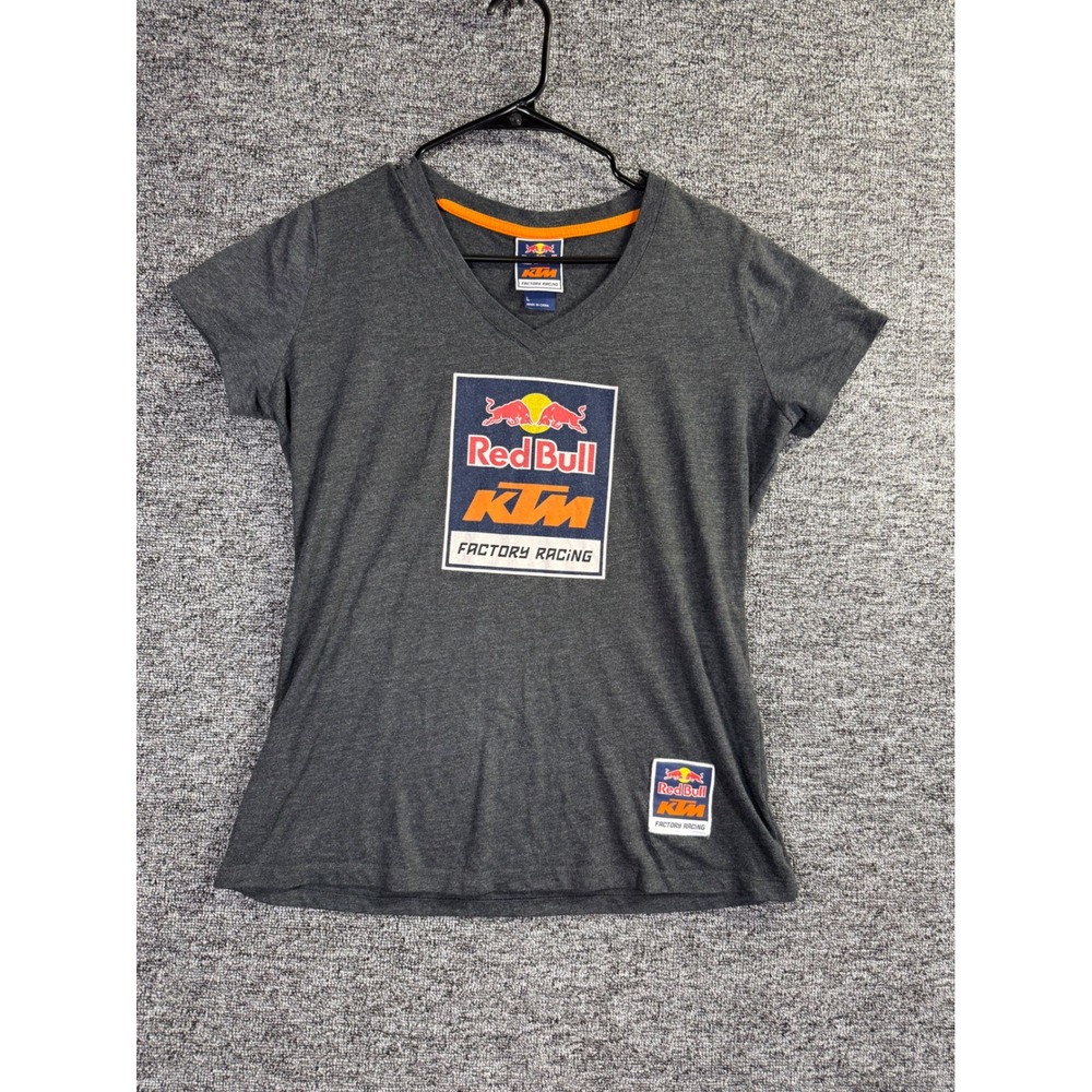 Red Bull KTM Factory Racing V-Neck Graphic T-Shirt Charcoal Grey Womens Large